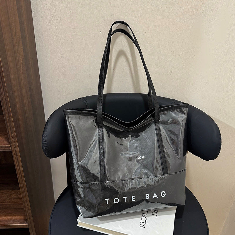 Tote Bag Commuter High-Grade Large Capacity Women's Bag PVC Tyvek All-Match Waterproof Bright Leather Shoulder Bag