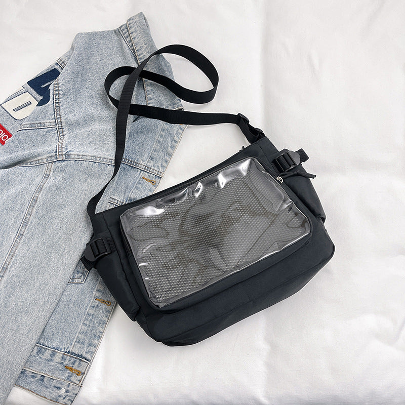 Cartoon Backpack Men's and Women's Transparent Visual Shoulder Bag Simple Large Capacity Student Two-Dimensional Crossbody Tote Bag