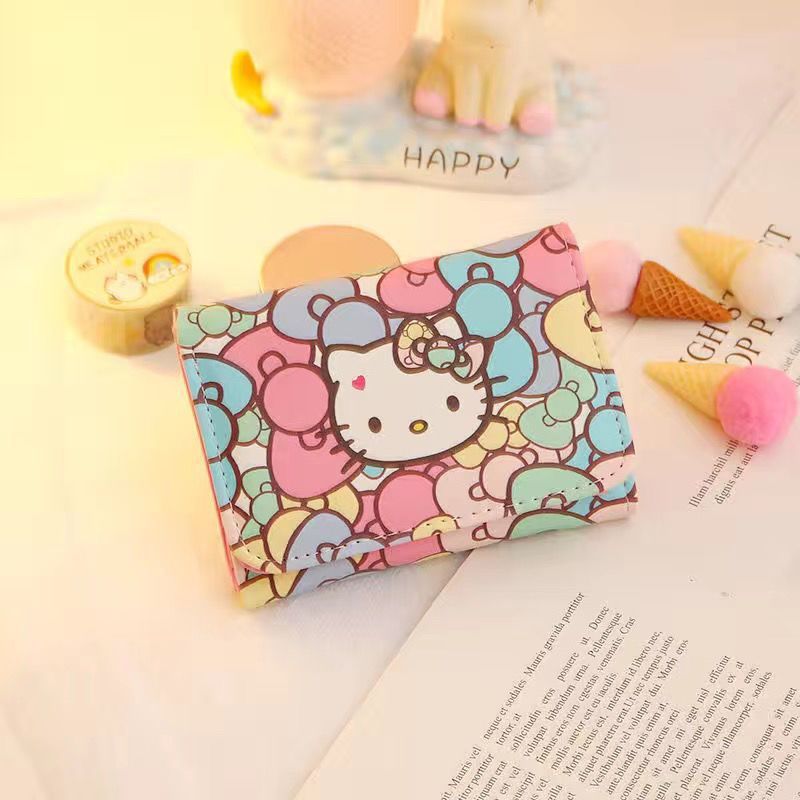 Wallet Female Cute Japanese Style Short Cartoon Fresh Girl Heart Folding Children Princess Hello Kitty Coin Purse
