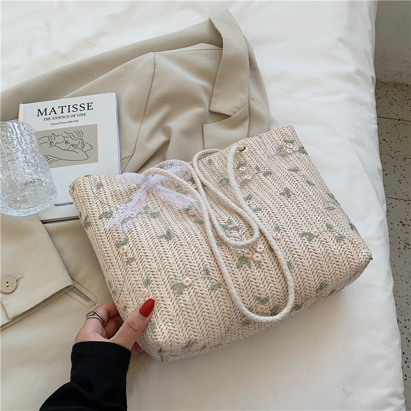 Simple Straw Bag Women's New Fashionable Fashionable Stylish Lace Tote Bag