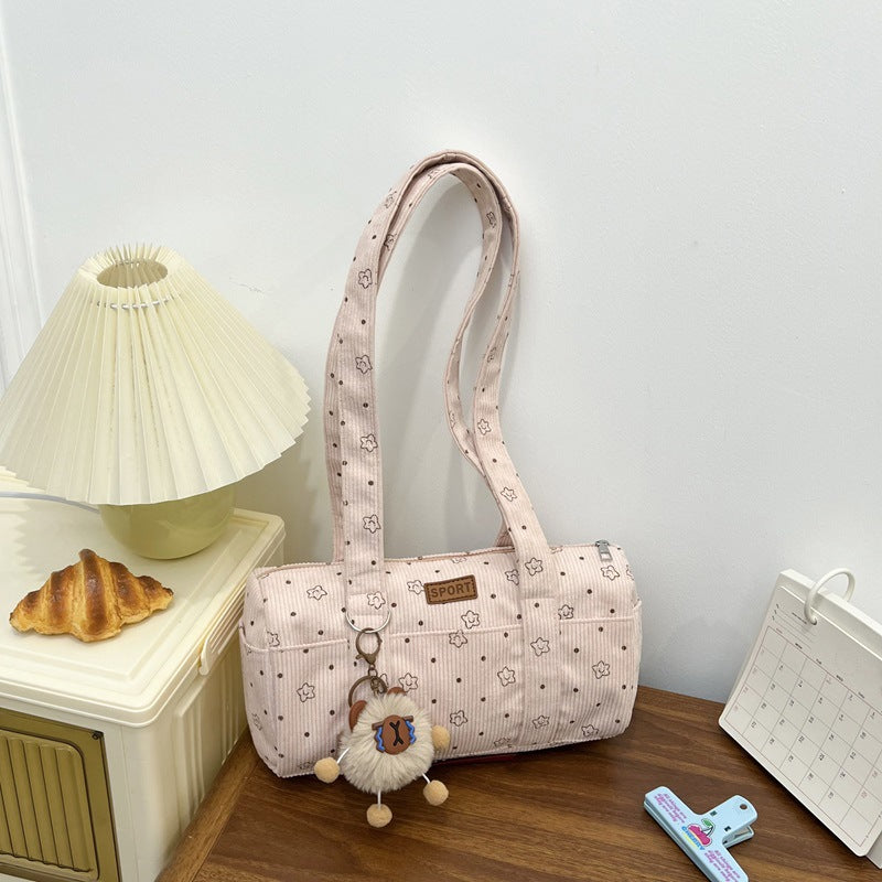Women's Bag New Corduroy Korean Style Fresh Simple Fashion All-Match Commuter Cylinder Handbag