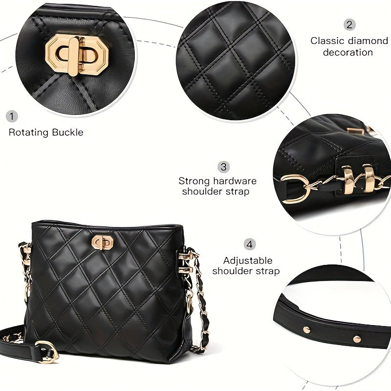2025 New Fashion Women's Quilted Chain Shoulder Bag with Phone Pocket, Trendy Daily Crossbody Design