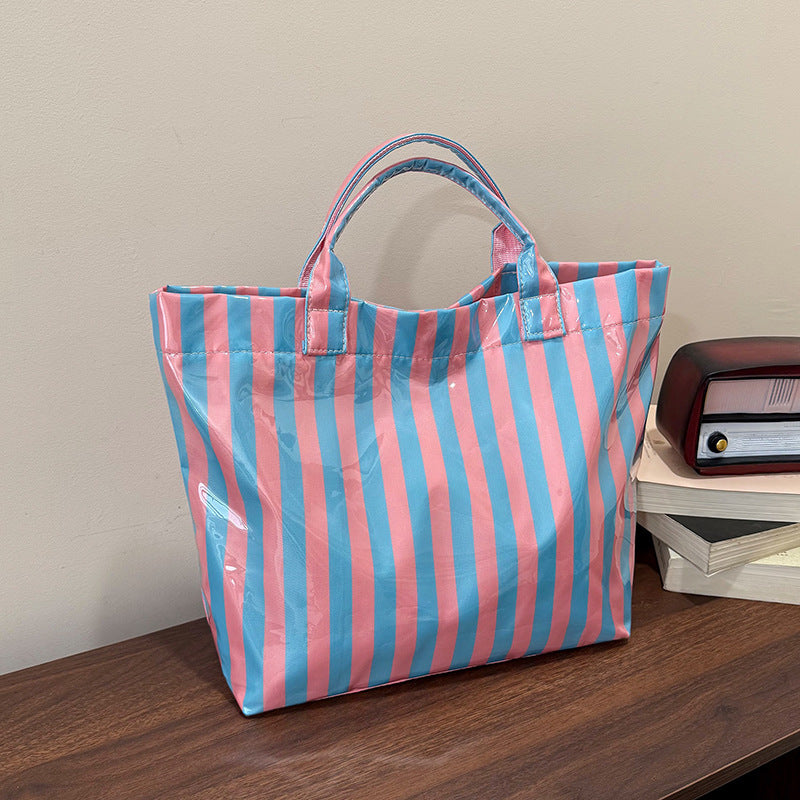 New Large Capacity Handbag Women's Casual Good-looking Outdoor Lightweight Senior Travel Fashion Striped Tote