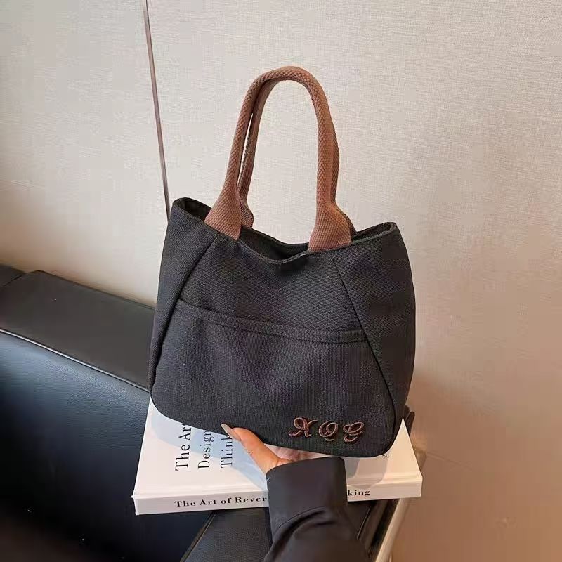 Women's Shoulder Bag Simple Embroidered Canvas Handbag Daily Commuter's All-Matching Practical Small Carrying Bag