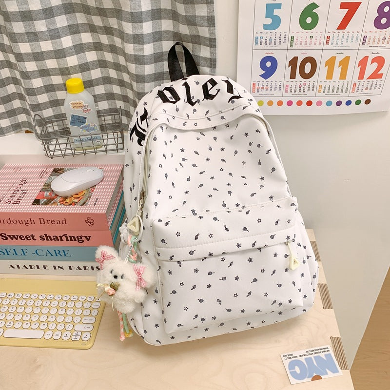 Cute Pink Letter Embroidery Backpack with Plush Keychain for Girls - Stylish and Functional School Bag