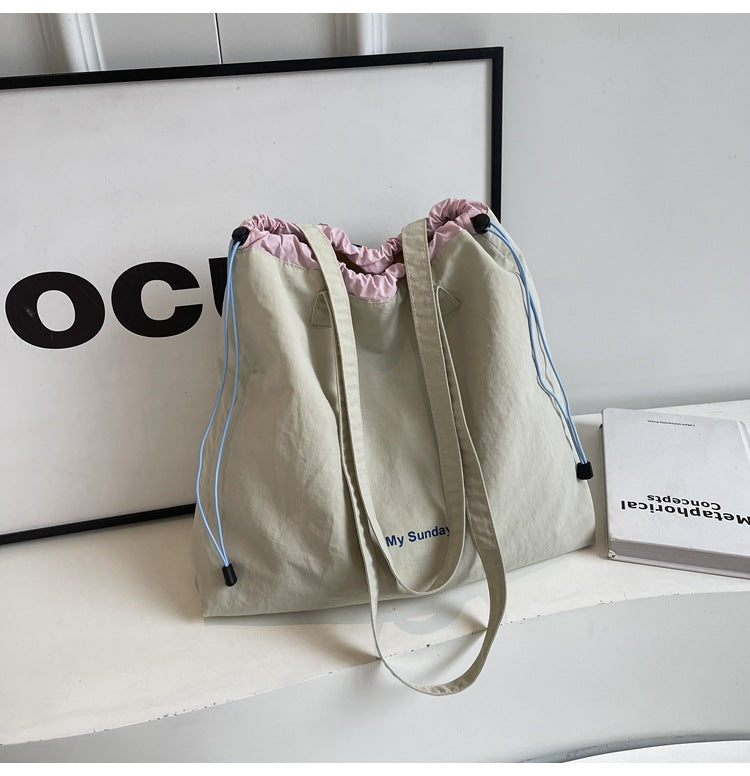 Casual Nylon Drawstring Shoulder Bag for Women, Large Capacity Tote with Stylish Design Perfect for Daily Use and Commuting