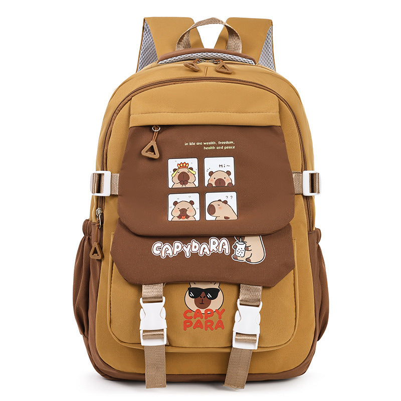 Cute Capybara Print Backpack for Kids - Lightweight, Waterproof, Multi-Pocket School Bag with Fun Cartoon Design