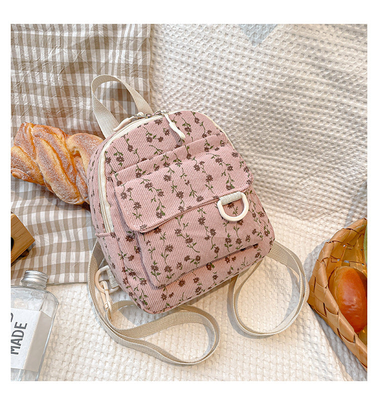 Corduroy Mini Backpack Women's New Large Capacity Student Fashion Simple Travel Small Backpack