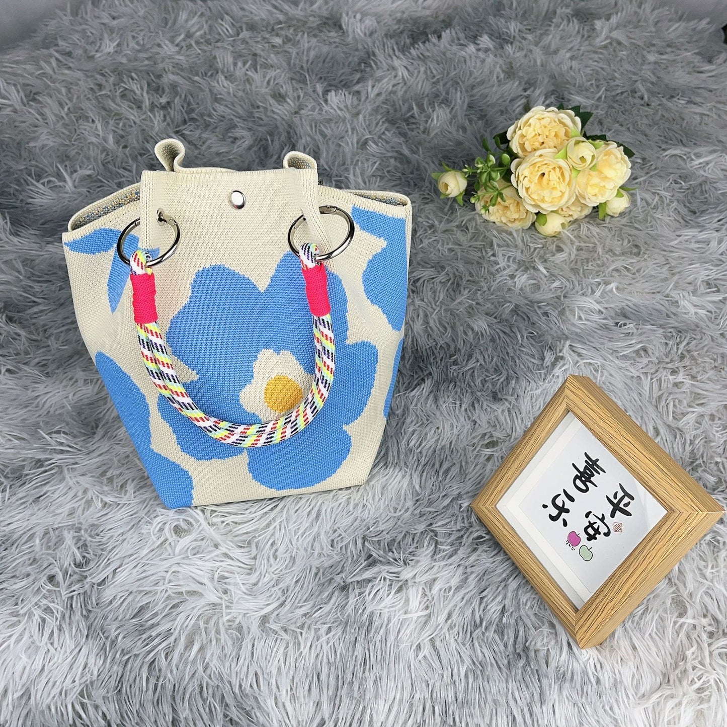 Women's Shoulder Bag New Hollow Canvas Handbag Color Rope Handle Large Capacity Daily Commuter Women's Bag
