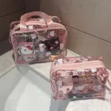 Cute Transparent Hello Kitty Cosmetic Bag with Waterproof Design and Large Capacity for Daily Use