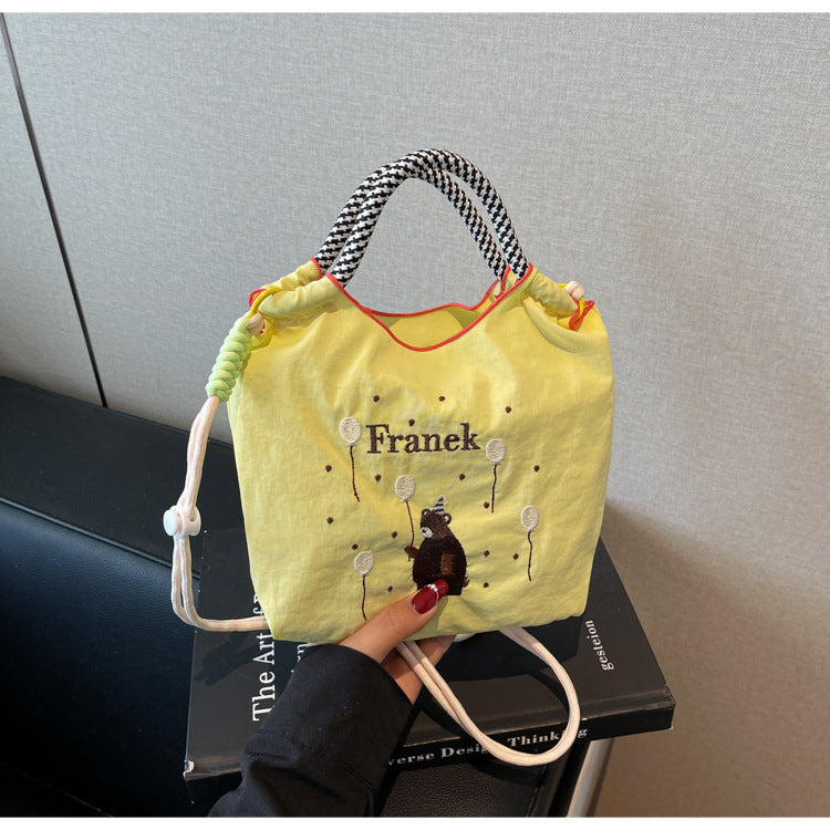 Cute Embroidered Nylon Crossbody Phone Bag Daily Commuter Bear Pattern Design