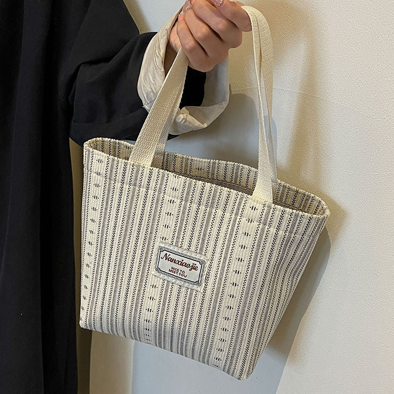 Canvas Bag Women's Fashion Striped Hand Carrying Class Tote Commuter Shoulder Bag