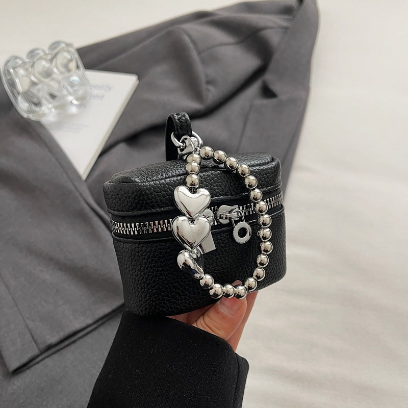 Chic Mini Box Bag with Heart Charm Chain for Women, Casual Urban Style Crossbody Handbag
