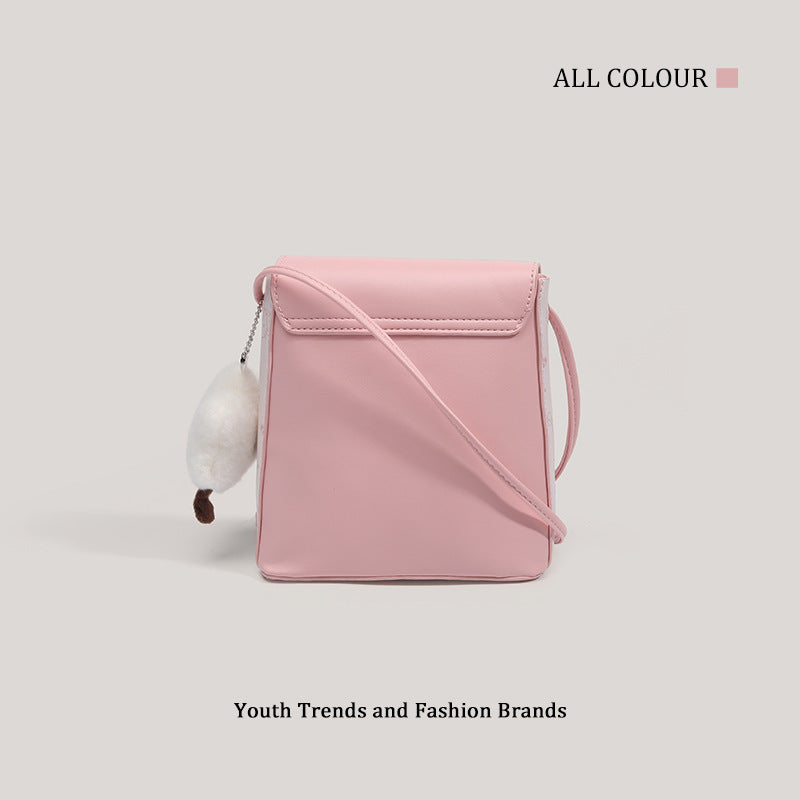 Korean Style New Simple Small Square Bag with Cute Pendant Fashionable All-Match Daily Messenger Bag