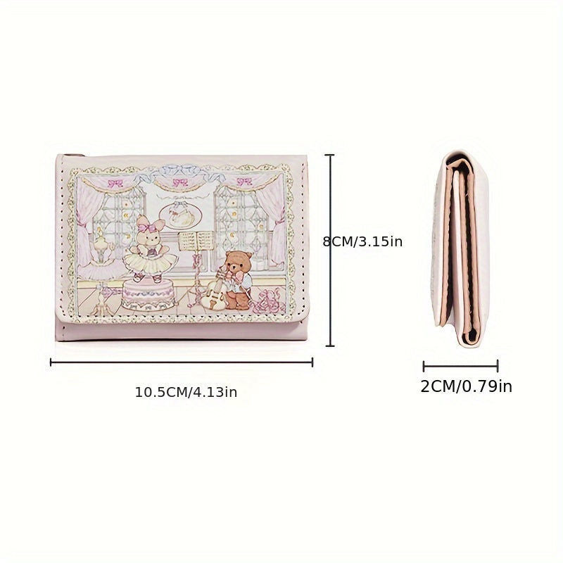 Cute Anime Cartoon Wallet for Women, Slim Three-Fold Design with Ballerina Theme, Lightweight and Multifunctional Daily Purse