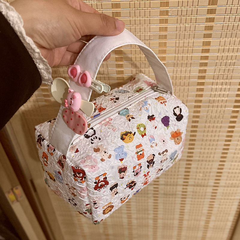 New Cartoon Printing Large Capacity Women's Cosmetic Bag with Handle Portable Travel Toiletry Bag Cute Three-Dimensional Design