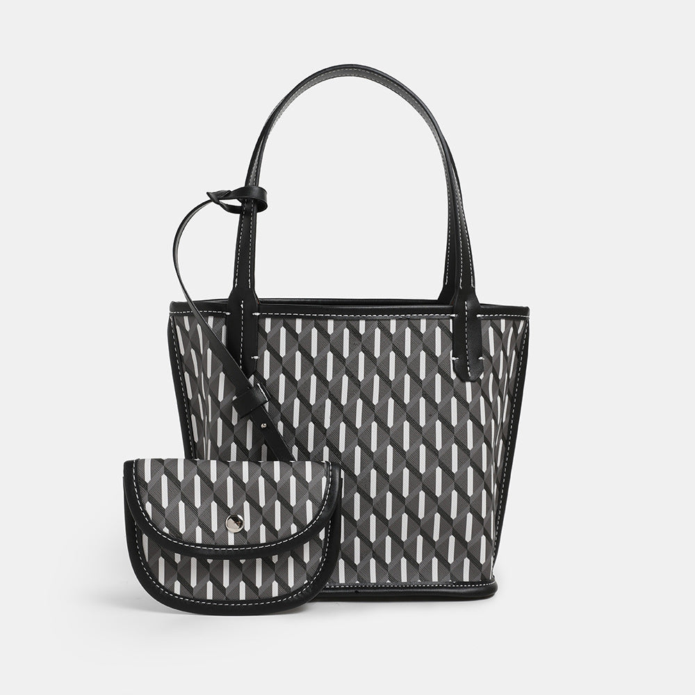 New Tote Bag Women's Large Capacity Commuting Fashion Portable Bucket Bag Black and White Lattice Pattern Dog Teeth Bag