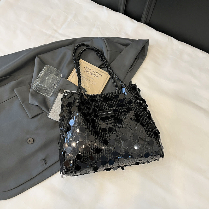 Underarm Bag Women's Korean-Style Large Sequins Western Style All-Matching Shoulder Crossbody Tote Bag