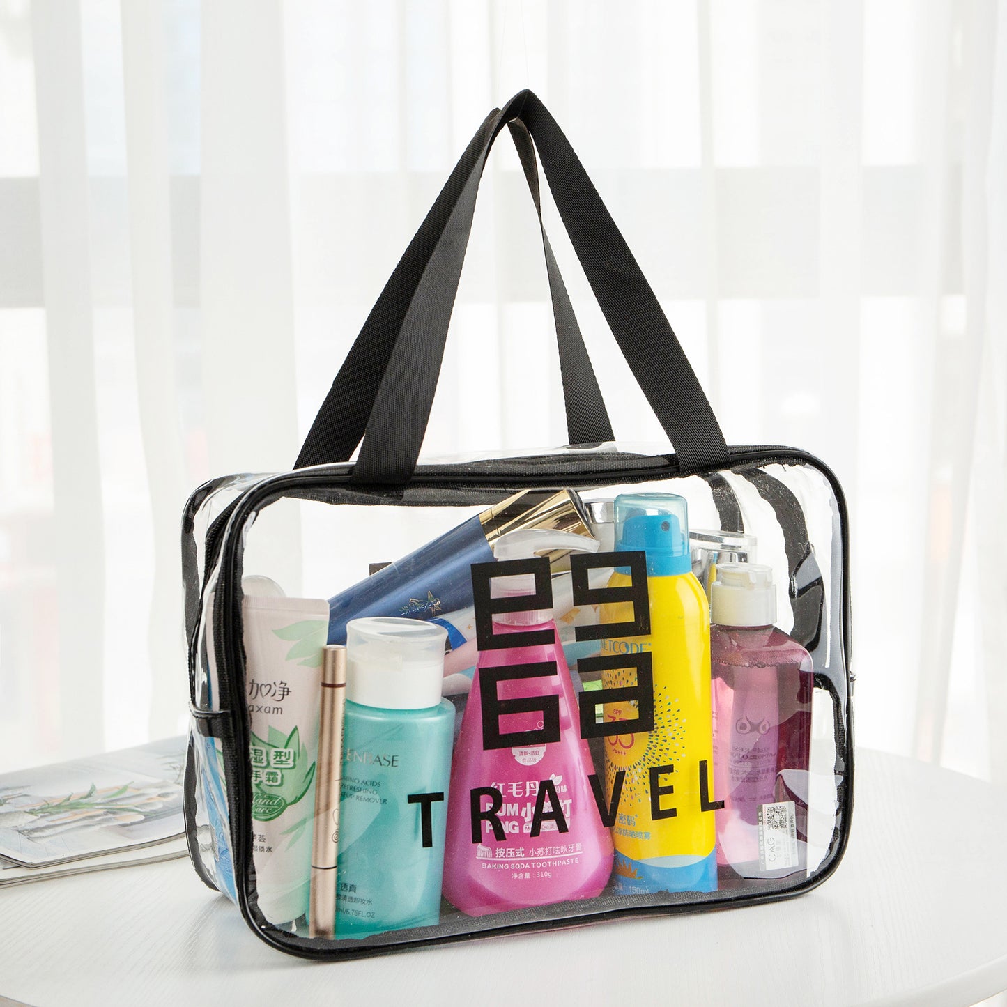 Transparent Waterproof Cosmetic Bag with Double Layer Design for Travel, Makeup and Toiletries Storage