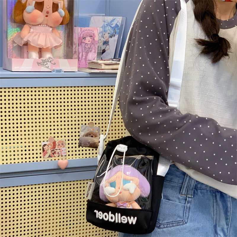 Cute Transparent Pocket Bag with Plush Toy Display - Perfect for Daily Use and School