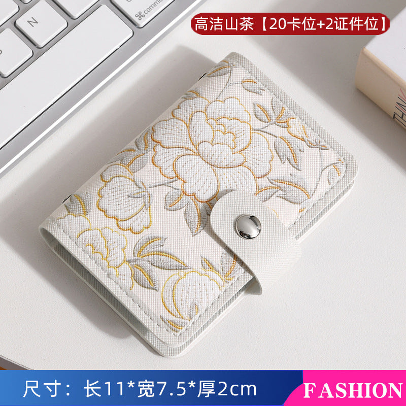 Floral Art Card Holder for Women - Vintage Style Multi-Card Wallet with Waterproof Design and Elegant Embroidery