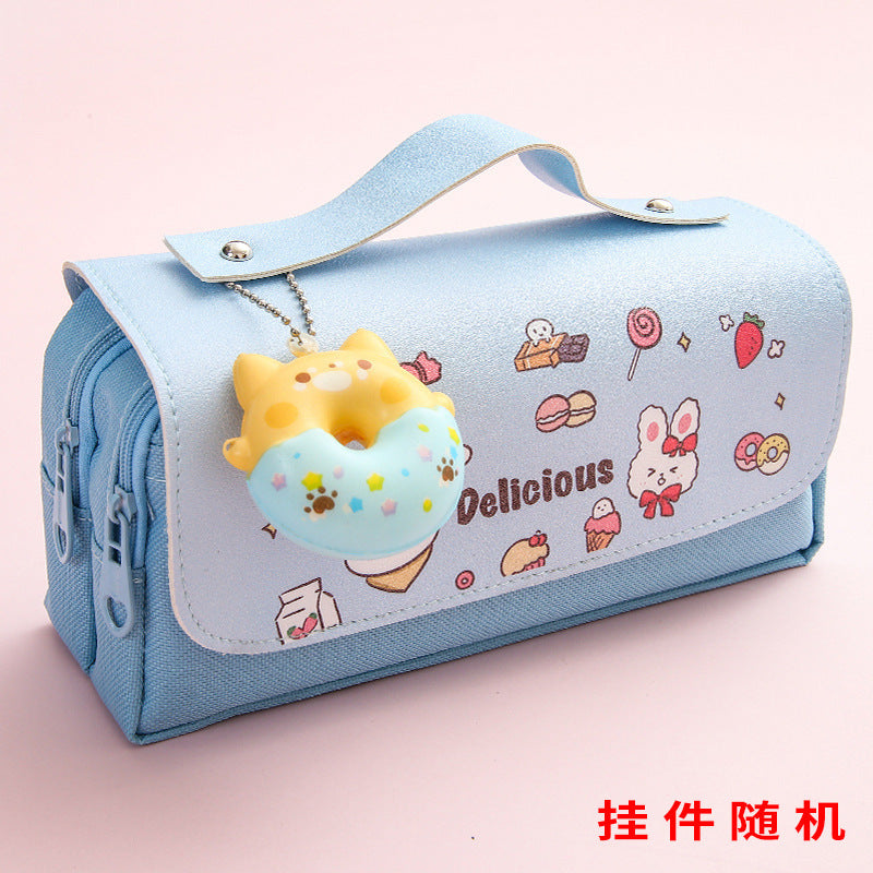 Cute Kawaii Pencil Case with Sweet Donut Charm and Multiple Compartments for Students
