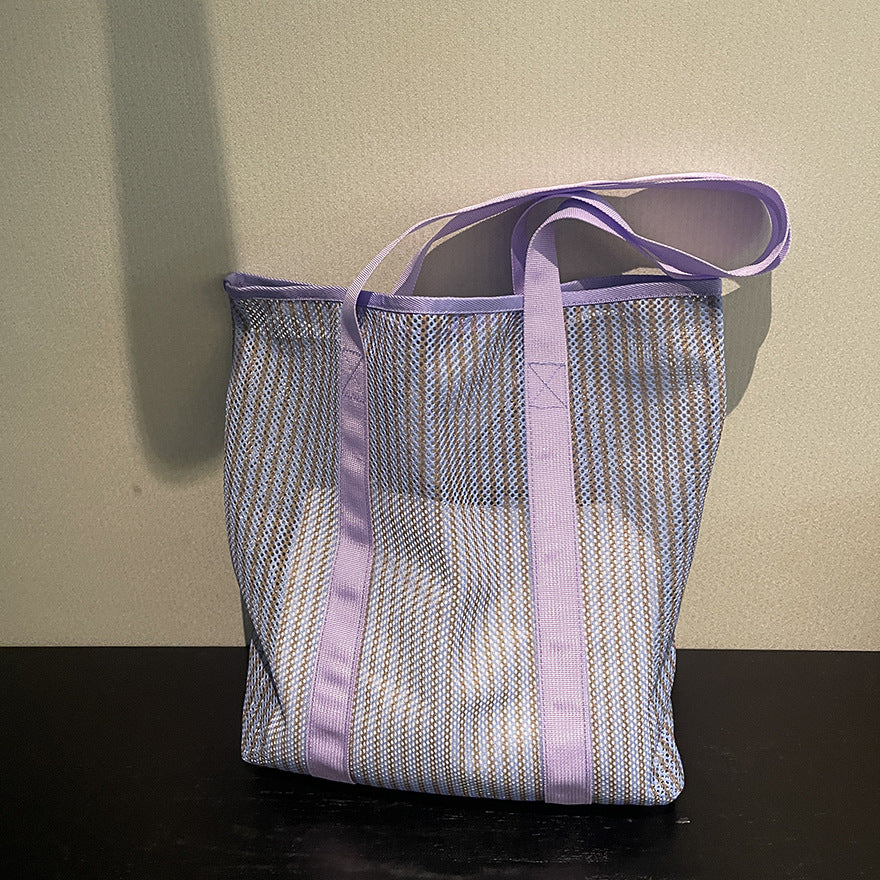 Mesh Tote Bag with Large Capacity for Beach Travel and Toy Storage, Stylish Urban Design