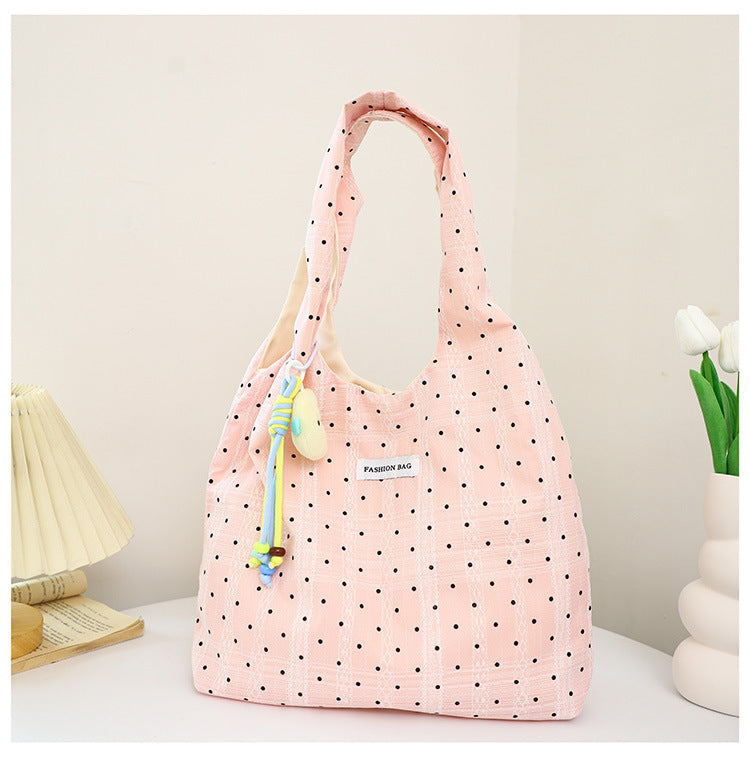 Cute Polka Dot Tote Bag with Fashion Charm and Magnetic Closure for Daily Use