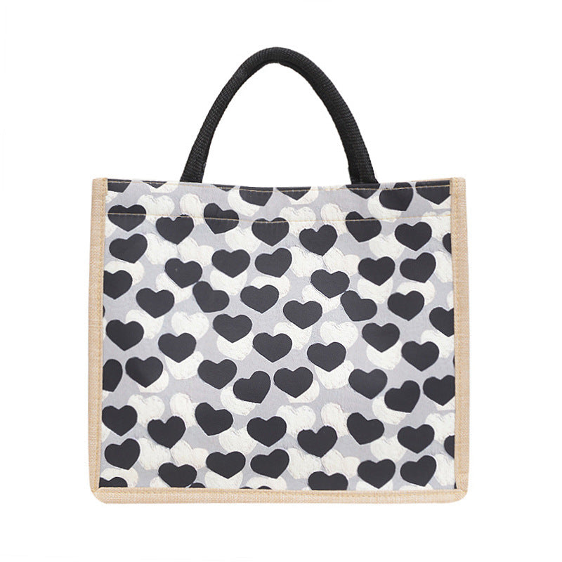 Linen Magnetic Snap Large Capacity Bag Female New Simple Fashion Peach Heart Portable Commuter Large Tote Bag