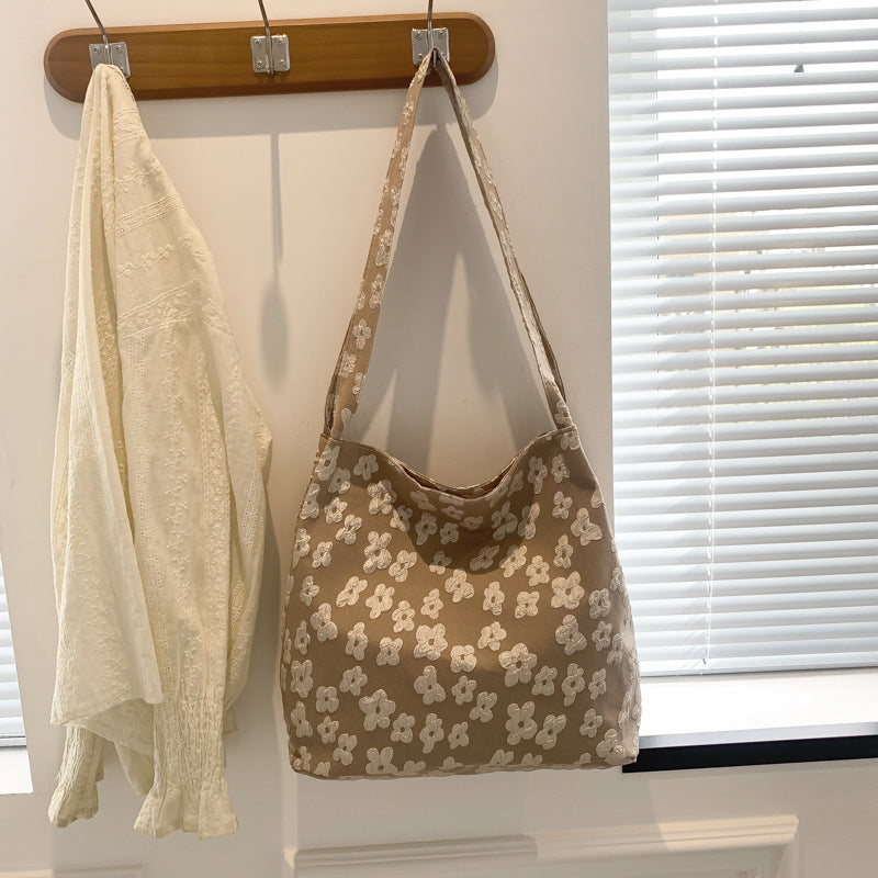 Canvas Bag Women's Summer New Simple Fairy Flower Lace Portable Literary Shoulder Bag