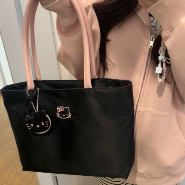 Women's Shoulder Bag Tote Bag Hello Kitty Embroidered Tote Bag Large Capacity Commuter Shoulder Handbag Computer Bag