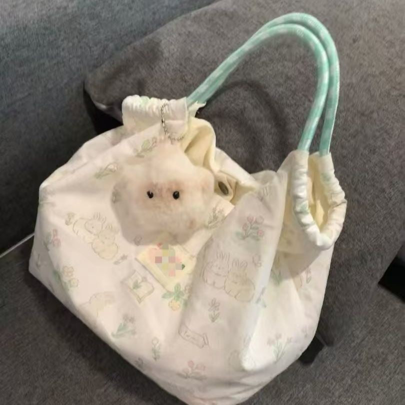 Women's Shoulder Bag New Printed Cute Rabbit Student Korean Style Canvas Large Capacity Hand Carrying Commuter Bag