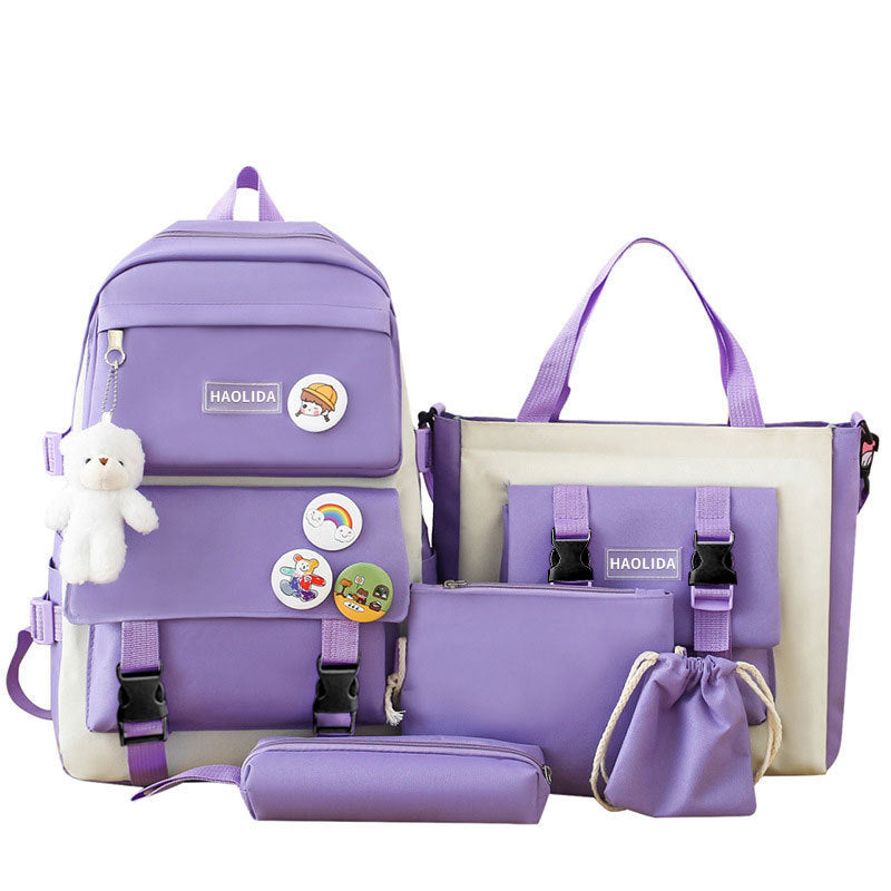 Cute Campus Style Backpack Set with Matching Bag and Accessories for Students