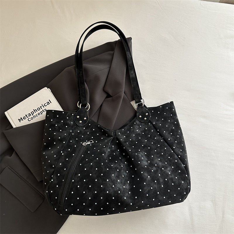 New Polka Dot Tote Women's Korean-Style Shoulder Bag Large Capacity Commuter Underarm Bag Fashionable All-Match Handbag