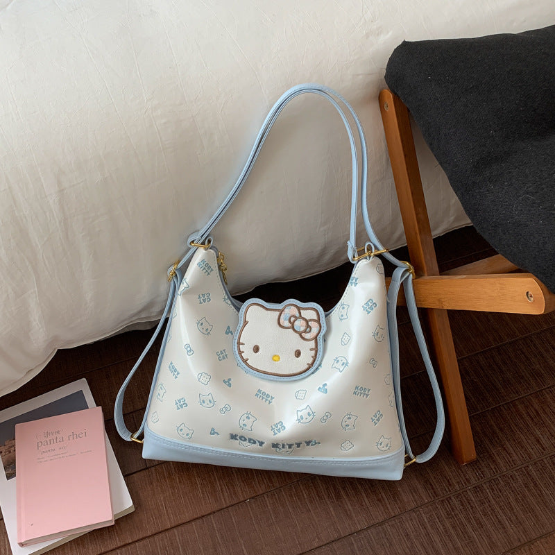 Cute Kitty Shoulder Bag Large Capacity Soft Pu Material Everyday Joker Fresh Sweet Style Tote Bag