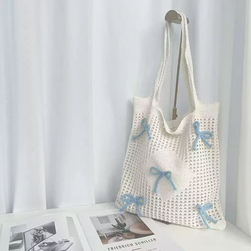 Women's Shoulder Bag New Korean Weaving Tote Bag Bow Design Fashion Casual