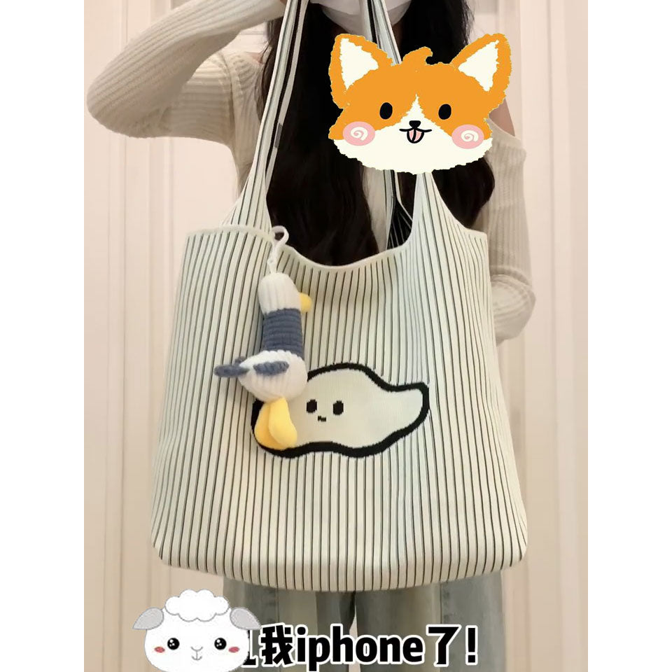 Cute Cloud Knitted Shoulder Bag Women's Large Capacity Woven Tote Bag
