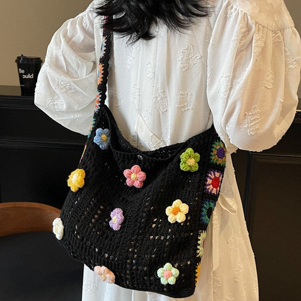 Large Capacity Commuter High-Grade Flower Tote Bag for Women New Spring and Summer Hollow out Knitted Bag Shoulder Woven Bag