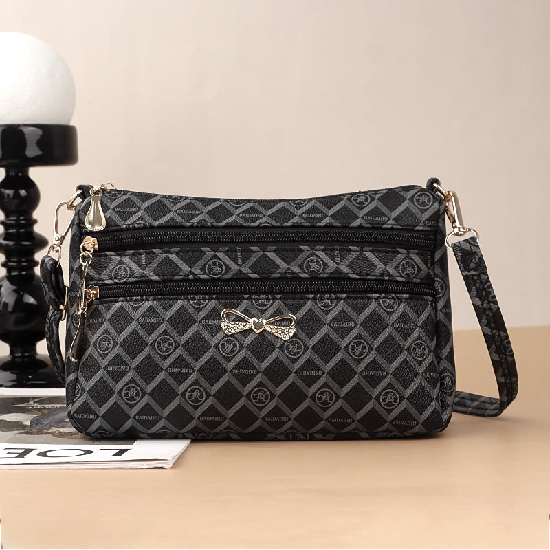 New Wide Bottom Large Capacity Korean Style Printed Shoulder Messenger Bag for Middle-Aged Mothers Women's Mobile Coin Purse