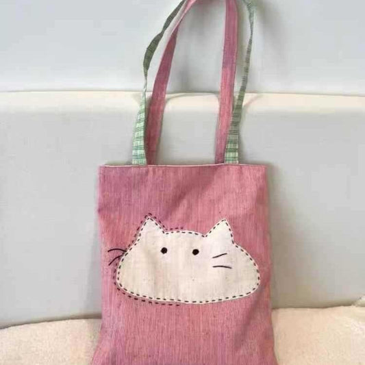 Cute Cartoon Cat Canvas Tote Bag for Women, Casual Daily Use with Simple Style and Soft Fabric