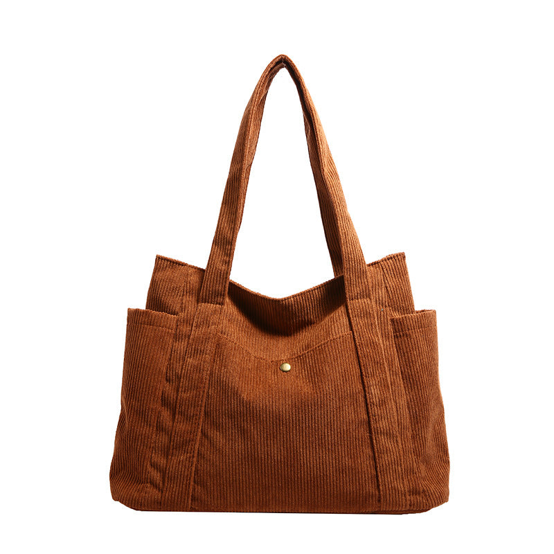 2024 New Corduroy Tote Bag for Women, Large Capacity Daily Commute Shoulder Bag with Multiple Pockets and Stylish Stitching Design