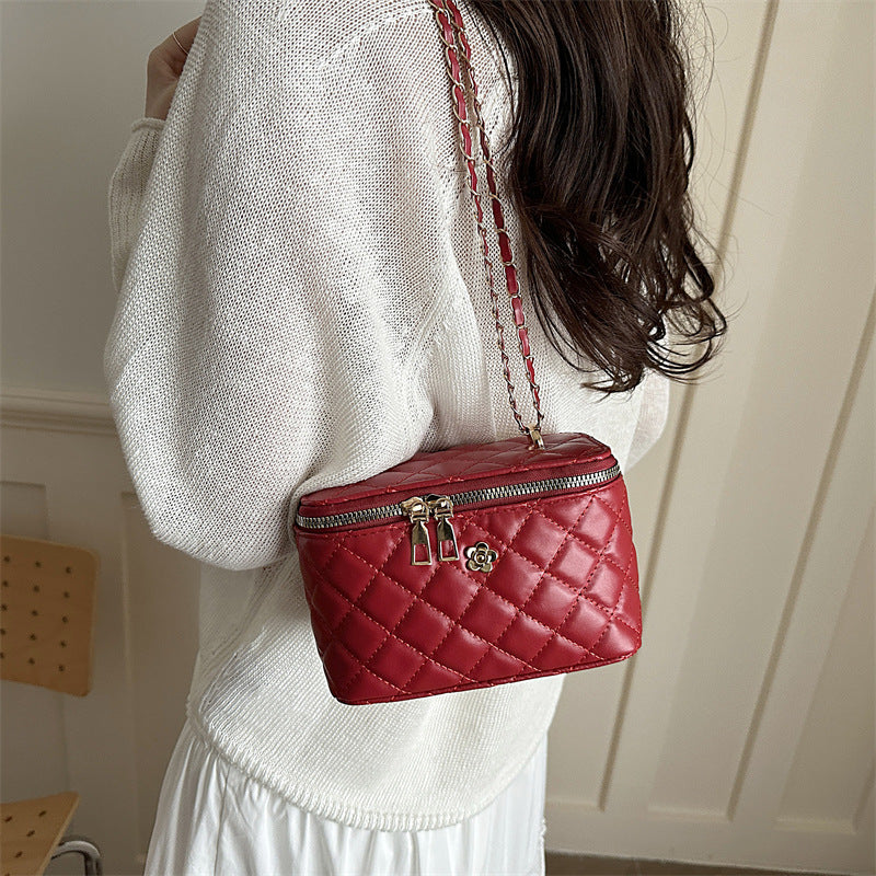 Box Bag Women's Chain Diamond Indentation Fashion Individual Casual Advanced Texture All-Match Messenger Bag