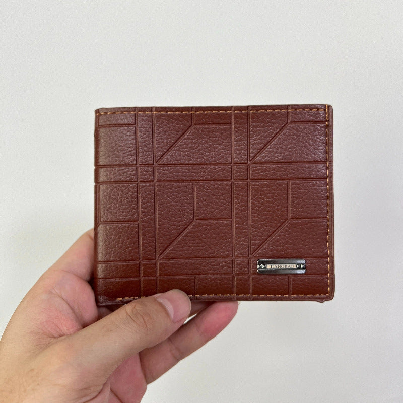Fashionable Men's Wallet with Geometric Pattern Soft PU Leather Compact Design Multi-Card Slots