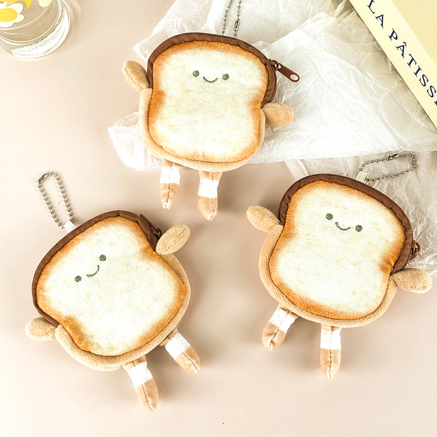 Cartoon Sliced Toast Mini Coin Purse Butter Plush Wallet Children Coin Bag Headset Storage Bag
