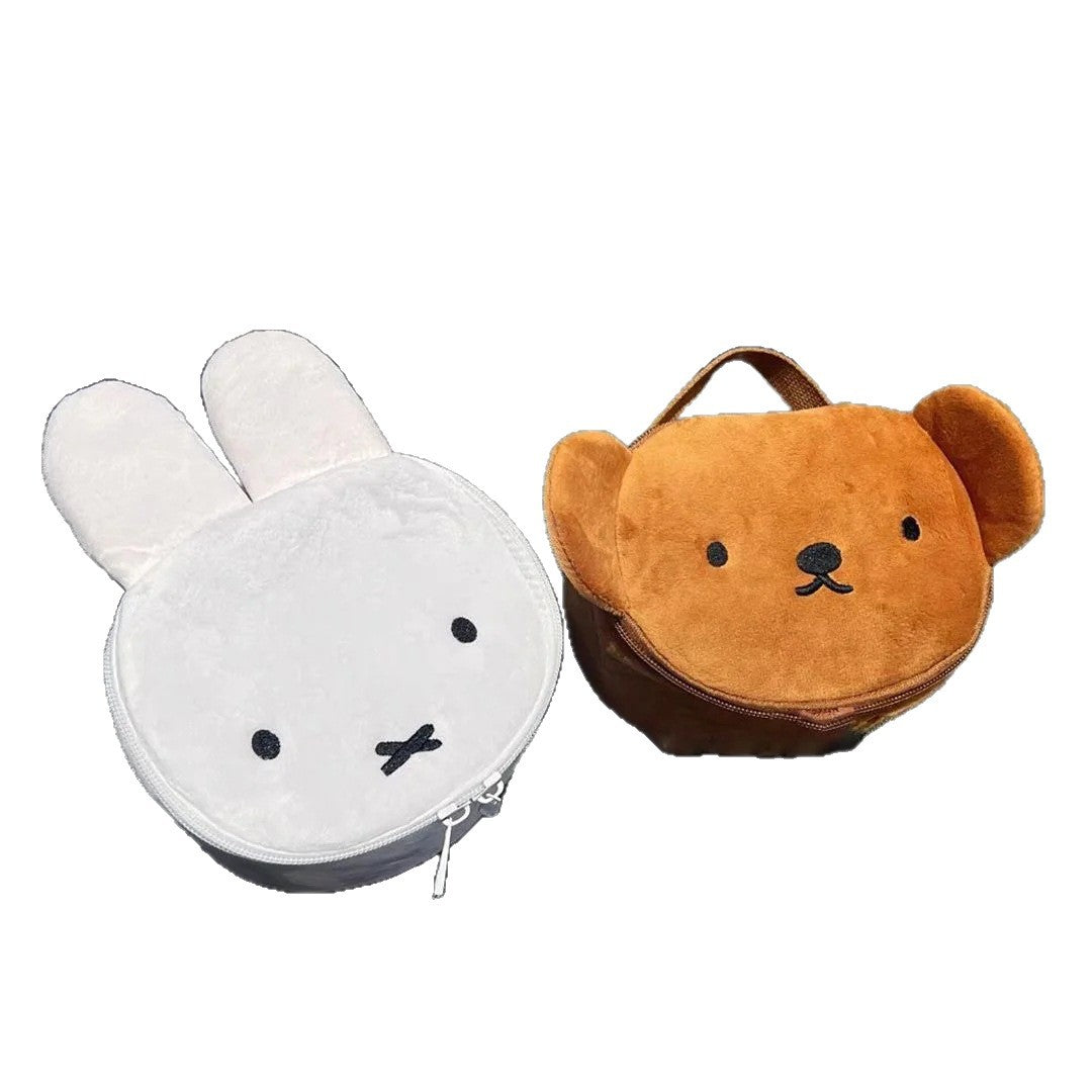 Cute Rabbit Makeup Bag with Soft Plush Design, Portable Cosmetic Organizer for Daily Use