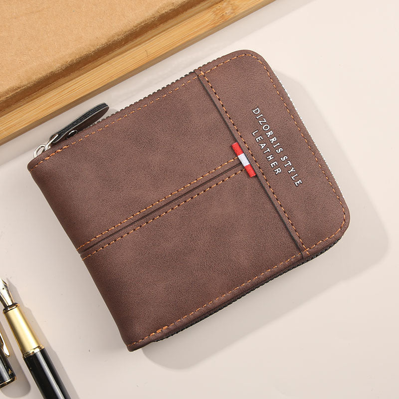 Retro PU Leather Men's Wallet with Zipper and Expandable Design for Daily Use