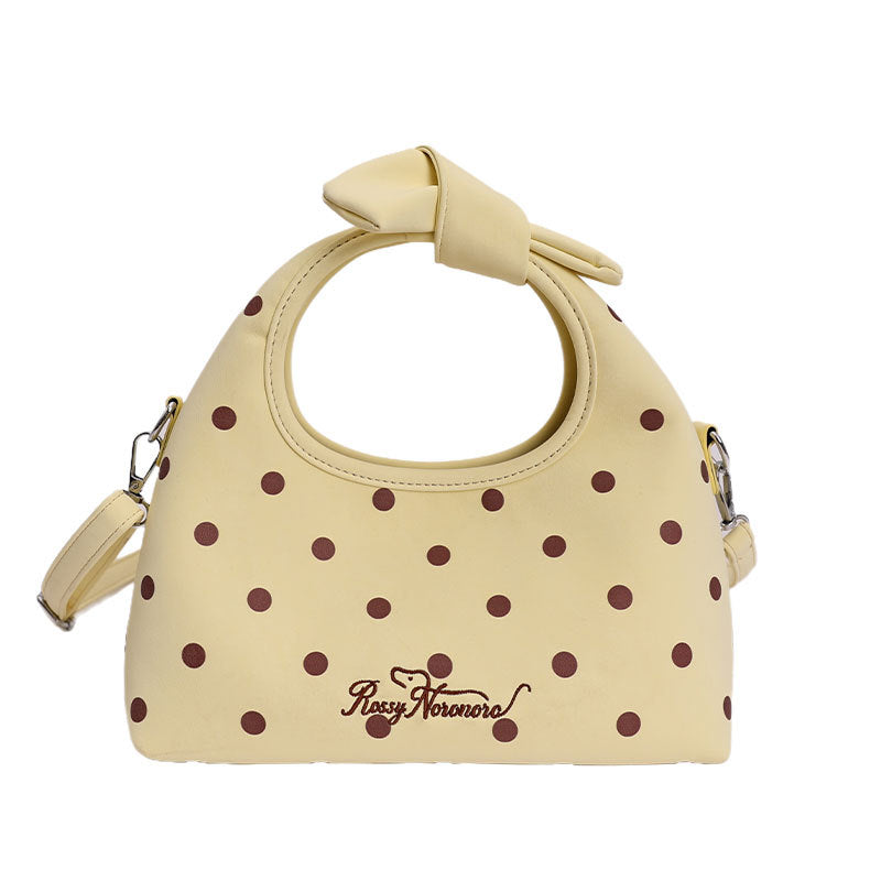 Retro Dots Bow Handbag Women's Fashion Shoulder Messenger Bag Simple All-Match Daily