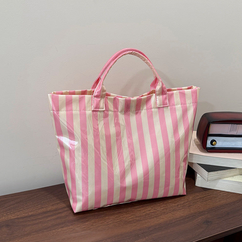 New Large Capacity Handbag Women's Casual Good-looking Outdoor Lightweight Senior Travel Fashion Striped Tote