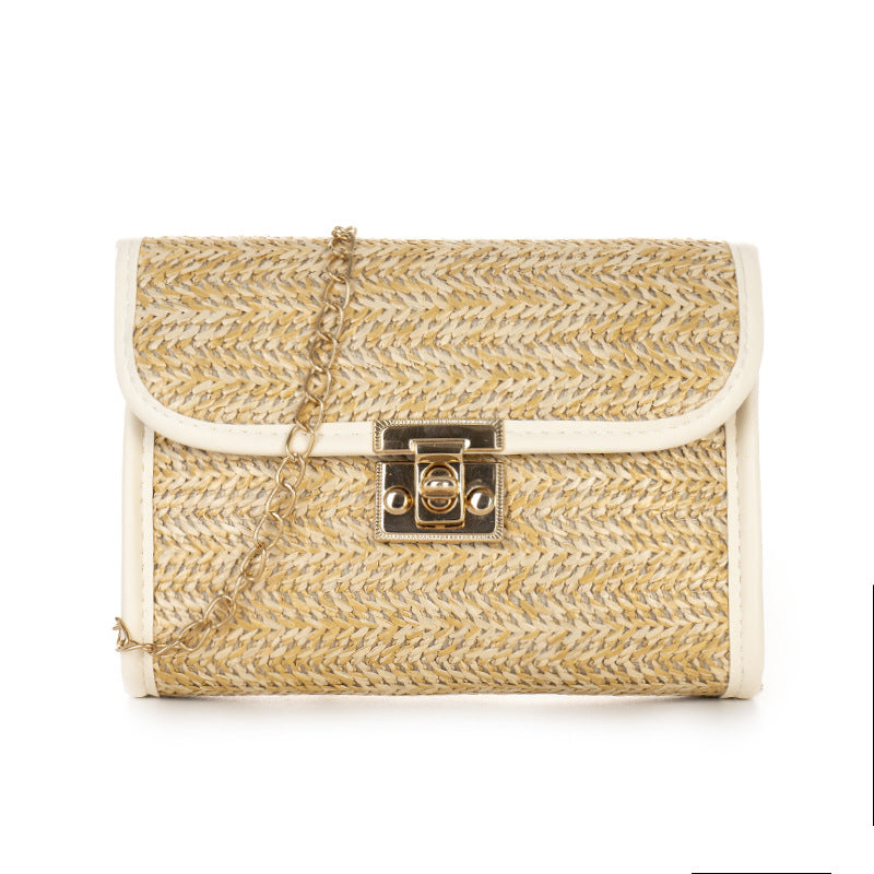 Straw Bag Women's Trendy All-Match Woven Small Square Bag New Tassel Chain Bag