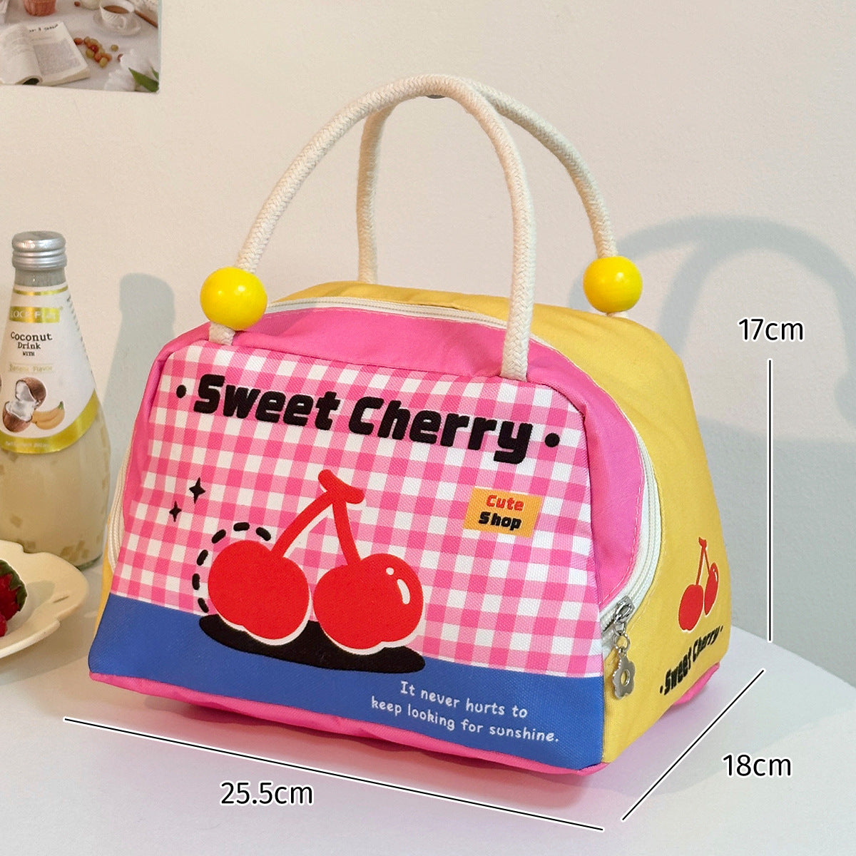 Cute Cat Design Insulated Lunch Bag with Large Capacity for Office and School Use